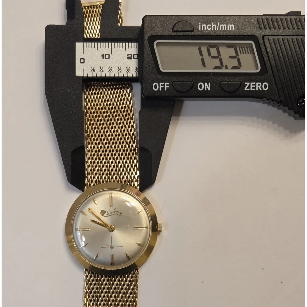 Vintage Lucien Piccard Solid 14k Gold Men's 33mm Manual Watch & Band